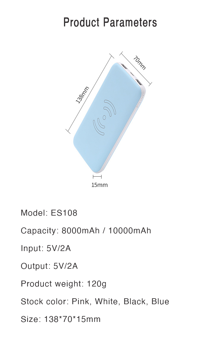 ES108 Wireless Charger Power Bank 8000mAh product detail